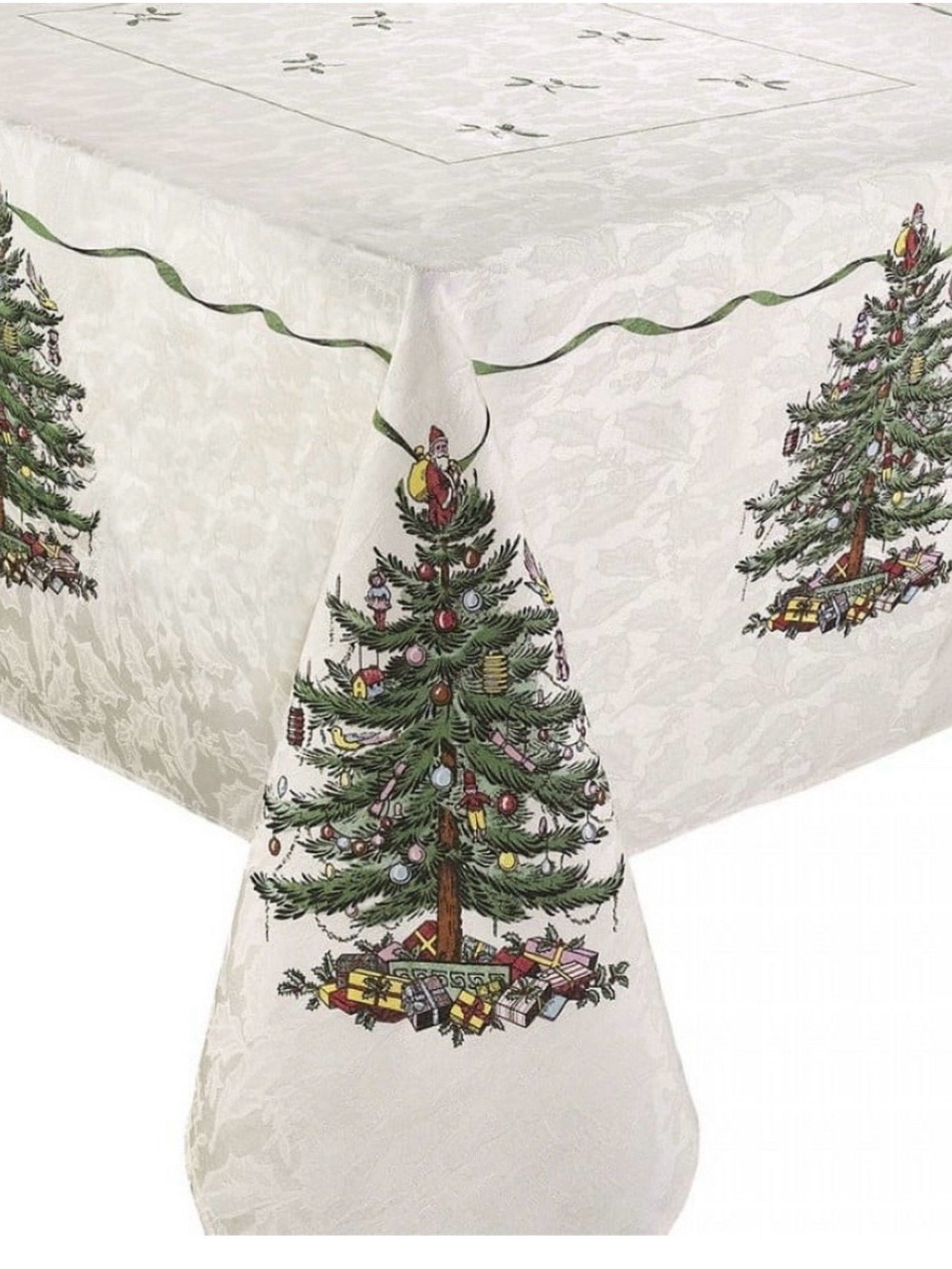 Festive Christmas Tree Jacquard Tablecloth - White & Green